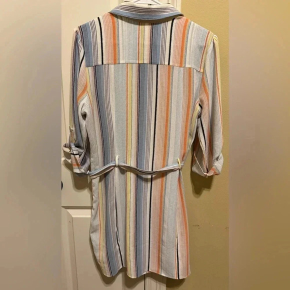 Urban Girl Striped Belted Dress Tie Waist Half Button Down V-Neck Collar Size XL - Picture 8 of 8
